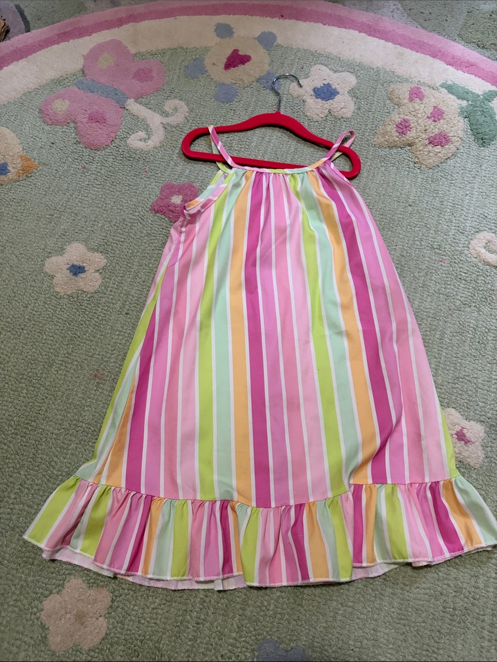 Girls' Striped Ruffle-Hem Sleeveless Dress